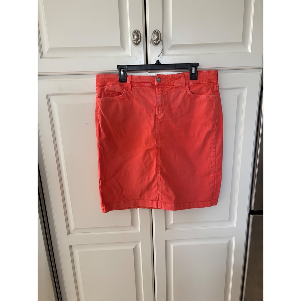 NYDJ Coral Orange Denim Pencil Skirt Petite 14P Stretch Cotton Straight Skirt